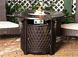 Round Bronze Propane Fire Pit Table with Cover and Fire Glass