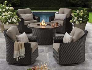 5-Piece Agio Heritage Fire Pit Chat Set with Swivel Glider Chairs
