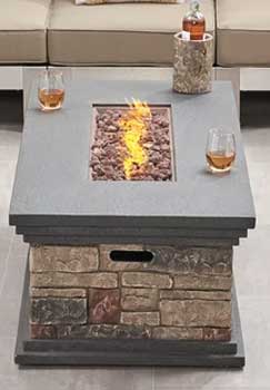 Elongated Rectangular Faux Stone Fire Pit Table