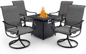5-Piece Fire Pit Chat Set with Swivel Sling Chairs