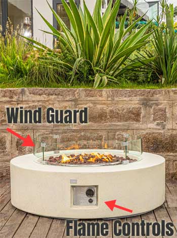 Round Fire Pit Features - Glass Guard, Electronic Ignition