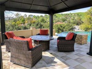 Fire Pit patio Set with Cushioned Swivel Chairs that Rock