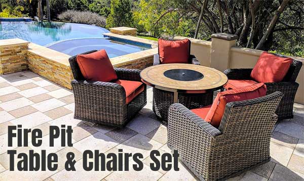 [45+] Wicker Patio Set With Fire Pit