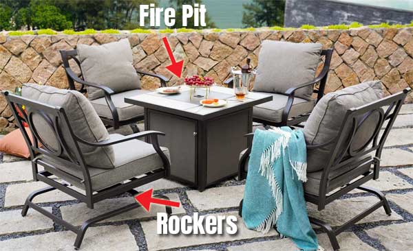Fire Pit Table with Rocking Chairs