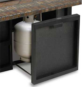 Pull-Out Drawer that Hides Propane Gas Tank Underneath Fire Table