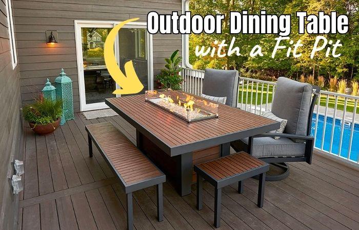 8-Person Outdoor Dining Table with a Fire Pit