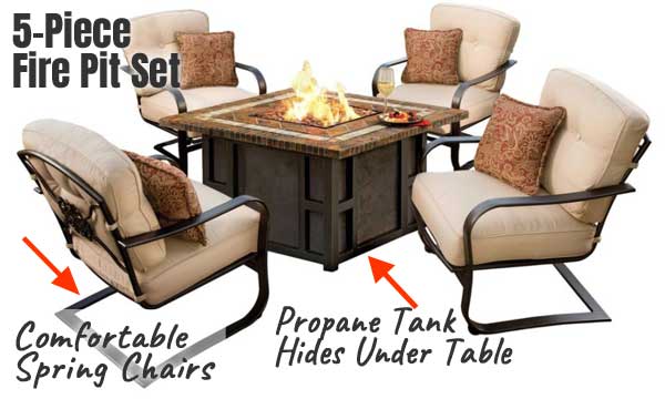 Patio Set With Propane Fire Pit, Patio Set With Propane Fire Pit