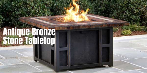 Propane Gas Fire Pit Table with Antique Bronze Stone Tabletop