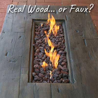 Faux Wood Top on Rustic Gas Fire Pit Table