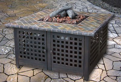 Outdoor Fire Pit Table with Slate Table Tiles