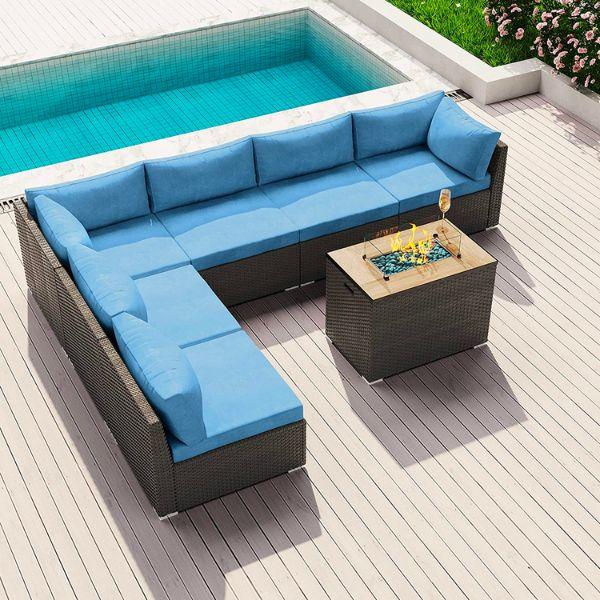 7-Piece Sofa Sectional and Fire Pit Table
