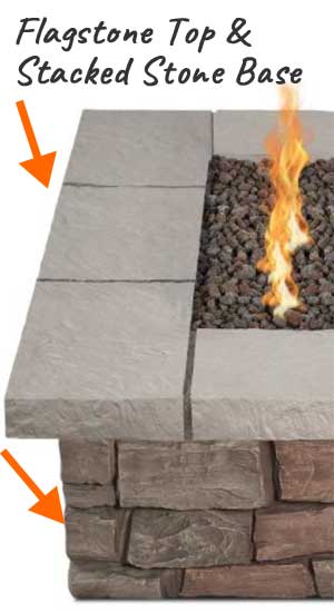 Stacked Stone Patio Table with Flagstone Top, Fire Bowl with Brown Lava Rock
