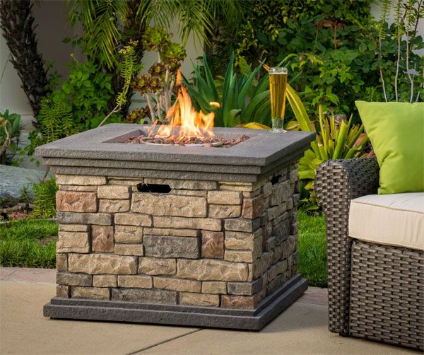 Square Stone Fire Pit Table, Propane