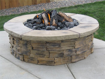 Stone Fire Pit on Concrete Patio