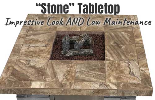 Stone Tile Tabletop with Lava Rock and Log Set