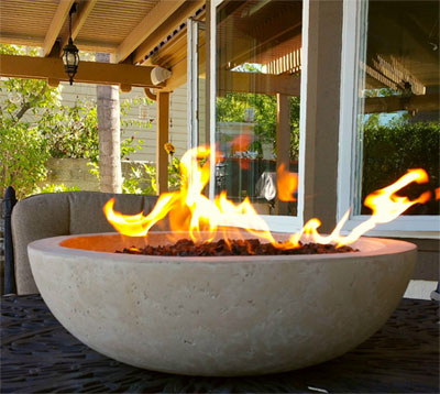 Tabletop Fire Bowl Up Close with Flames