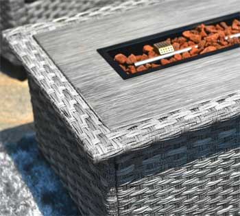 Rectangular Grey Rattan Wicker Fire Pit Table