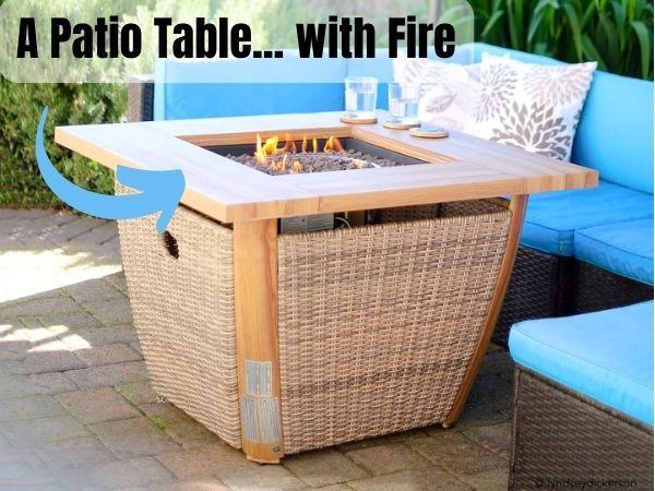 Outdoor Wicker Table with Fire Pit