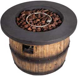 Wine Barrel with Stainless Steel Fire Bowl and Lava Rocks