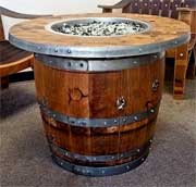 Vineyard Wine Barrel Fire Pit Table, Wood Barrel Fire Pit